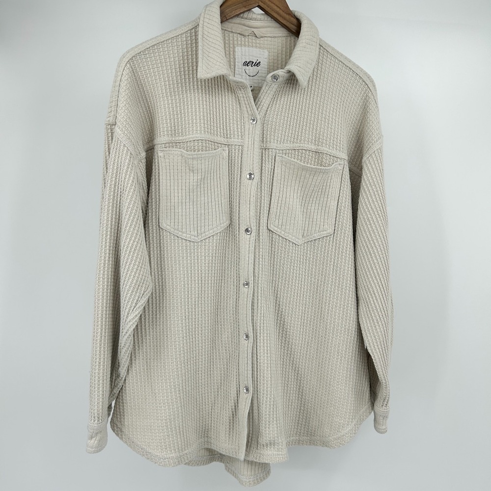 Aerie Lumberjane Waffle Knit Shacket Womens M Oversized Comfy Lounge Boho